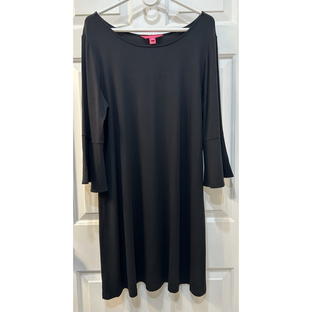Lilly Pulitzer Ophelia Onyx Black Swing Dress Size XL Bell Sleeve Jersey Knit